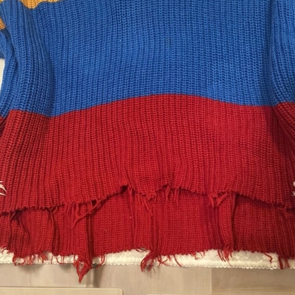 Multi color Cropped Raw Hem Sweater - Picture 8 of 8